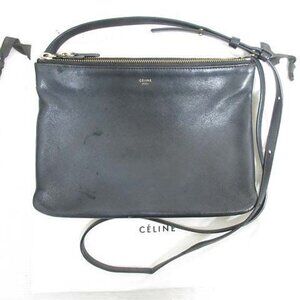 Celine Trio Large Shoulder Bag Leather Crossbody Black Storage with Bag Aa